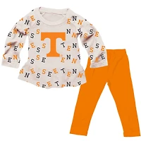 Girls Infant Wes & Willy Oatmeal Tennessee Volunteers Ruffle Raglan Long Sleeve T-Shirt Leggings Set