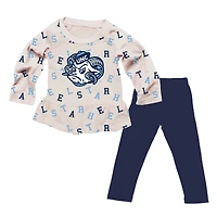 Girls Infant Wes & Willy Oatmeal North Carolina Tar Heels Ruffle Raglan Long Sleeve T-Shirt & Leggings Set