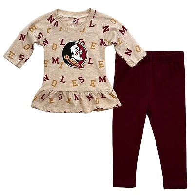 Girls Infant Wes & Willy Oatmeal Florida State Seminoles Ruffle Raglan Long Sleeve T-Shirt Leggings Set