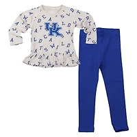 Girls Infant Wes & Willy Oatmeal Kentucky Wildcats Ruffle Raglan Long Sleeve T-Shirt Leggings Set