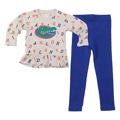 Girls Infant Wes & Willy Oatmeal Florida Gators Ruffle Raglan Long Sleeve T-Shirt Leggings Set
