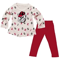 Girls Infant Wes & Willy Oatmeal Georgia Bulldogs Ruffle Raglan Long Sleeve T-Shirt Leggings Set
