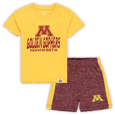Toddler Wes & Willy Gold/Maroon Minnesota Golden Gophers Cloudy Yarn T-Shirt Shorts Set