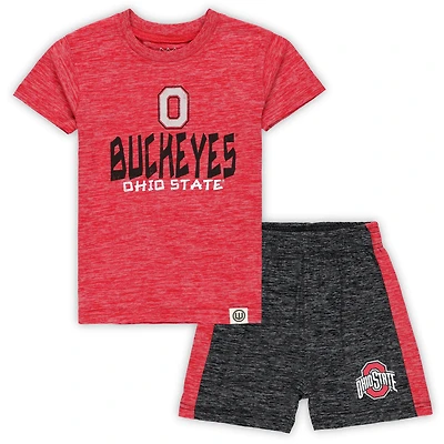 Toddler Wes & Willy Scarlet/Black Ohio State Buckeyes Cloudy Yarn T-Shirt Shorts Set