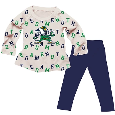 Girls Toddler Wes & Willy Oatmeal Notre Dame Fighting Irish Ruffle Raglan Long Sleeve T-Shirt Leggings Set