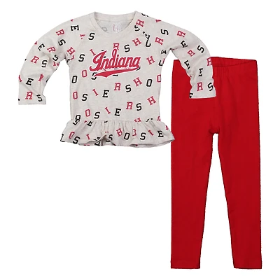 Girls Toddler Wes & Willy Oatmeal Indiana Hoosiers Ruffle Raglan Long Sleeve T-Shirt Leggings Set