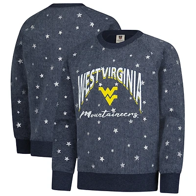 Girls Youth Wes & Willy  Navy West Virginia Mountaineers Shimmer Star Reverse Fleece Pullover Sweatshirt