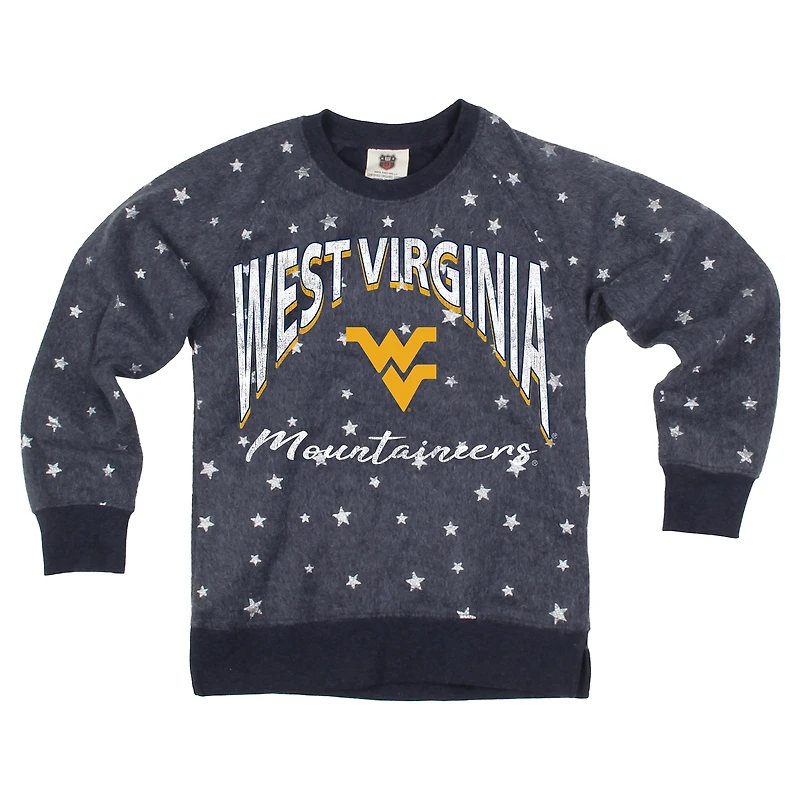 Girls Youth Wes & Willy Navy West Virginia Mountaineers Shimmer Star Reverse Sweatshirt