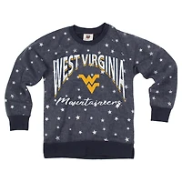 Girls Youth Wes & Willy  Navy West Virginia Mountaineers Shimmer Star Reverse Sweatshirt