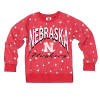 Girls Youth Wes & Willy  Scarlet Nebraska Huskers Shimmer Star Reverse Sweatshirt