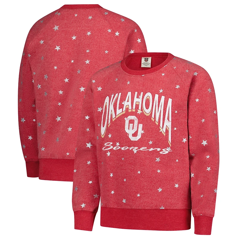 Girls Youth Wes & Willy  Crimson Oklahoma Sooners Shimmer Star Reverse Sweatshirt