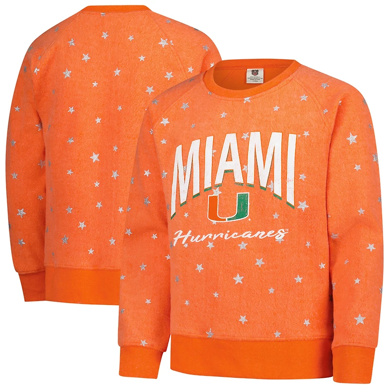 Girls Youth Wes & Willy  Orange Miami Hurricanes Shimmer Star Reverse Sweatshirt