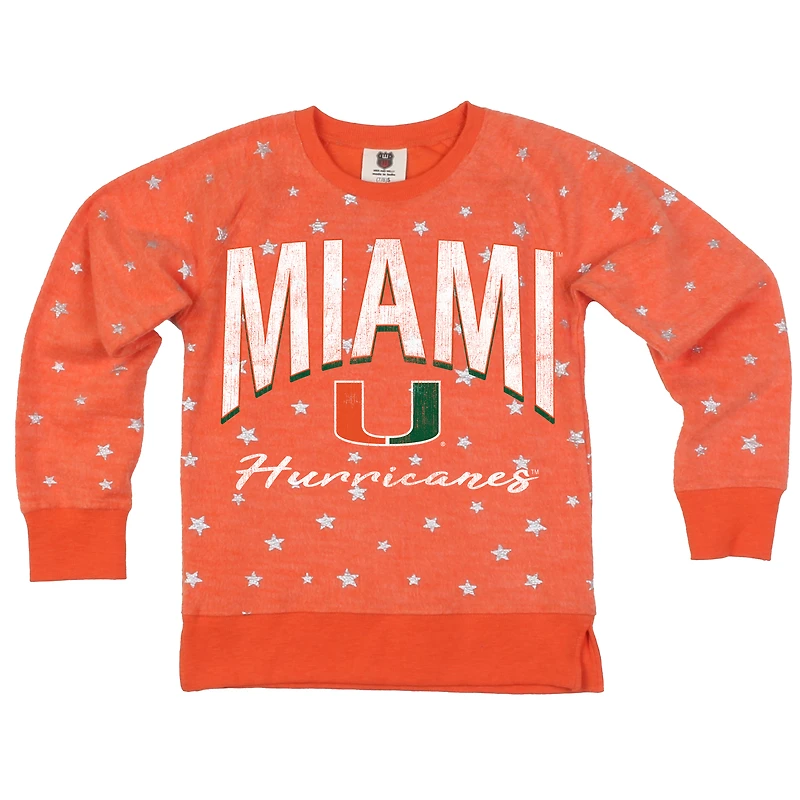 Girls Youth Wes & Willy  Orange Miami Hurricanes Shimmer Star Reverse Sweatshirt