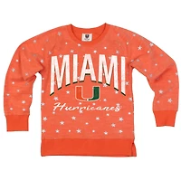Girls Youth Wes & Willy  Orange Miami Hurricanes Shimmer Star Reverse Sweatshirt