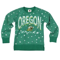 Girls Youth Wes & Willy  Green Oregon Ducks Shimmer Star Reverse Sweatshirt