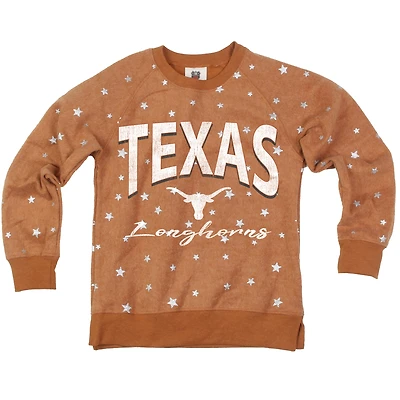 Girls Youth Wes & Willy  Burnt Orange Texas Longhorns Shimmer Star Reverse Sweatshirt