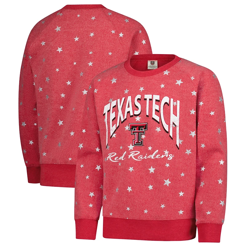 Girls Youth Wes & Willy  Red Texas Tech Raiders Shimmer Star Reverse Sweatshirt