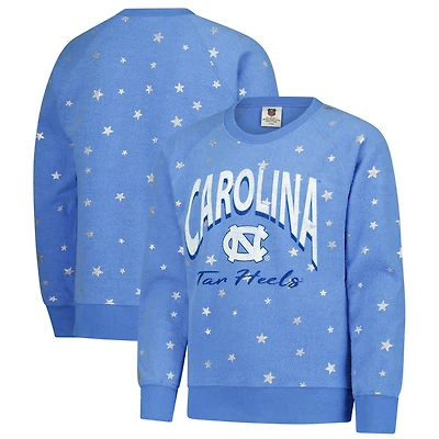 Girls Youth Wes & Willy  Light Blue North Carolina Tar Heels Shimmer Star Reverse Sweatshirt
