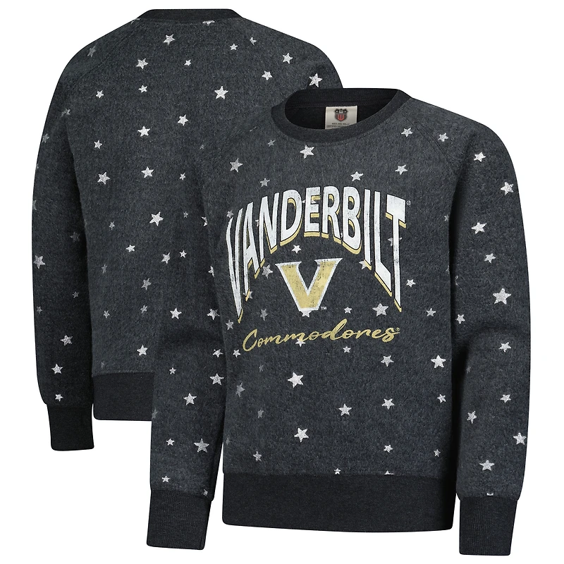 Girls Youth Wes & Willy  Black Vanderbilt Commodores Shimmer Star Reverse Fleece Pullover Sweatshirt