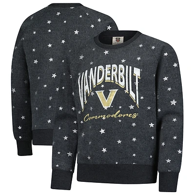 Girls Youth Wes & Willy  Black Vanderbilt Commodores Shimmer Star Reverse Fleece Pullover Sweatshirt
