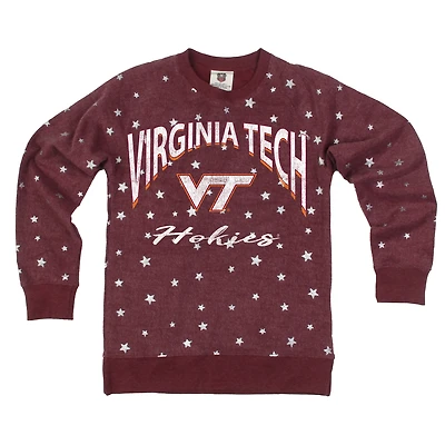 Girls Youth Wes & Willy  Maroon Virginia Tech Hokies Shimmer Star Reverse Sweatshirt