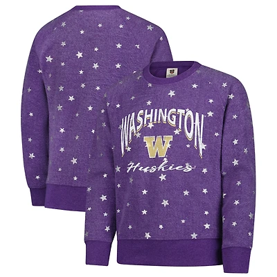 Girls Youth Wes & Willy  Purple Washington Huskies Shimmer Star Reverse Sweatshirt