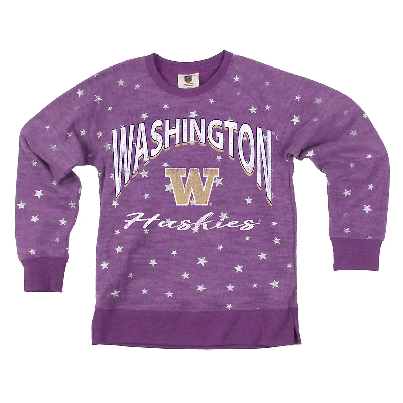 Girls Youth Wes & Willy  Purple Washington Huskies Shimmer Star Reverse Sweatshirt