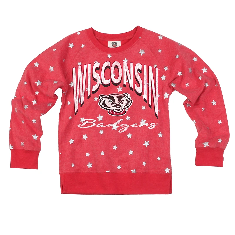 Girls Youth Wes & Willy  Red Wisconsin Badgers Shimmer Star Reverse Sweatshirt