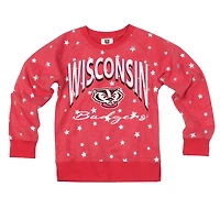 Girls Youth Wes & Willy  Red Wisconsin Badgers Shimmer Star Reverse Sweatshirt