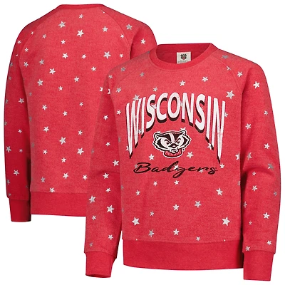 Girls Youth Wes & Willy  Red Wisconsin Badgers Shimmer Star Reverse Fleece Pullover Sweatshirt
