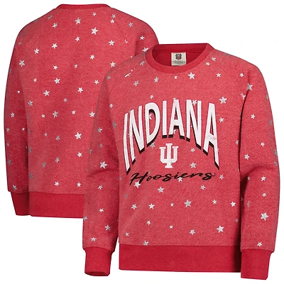 Girls Youth Wes & Willy  Crimson Indiana Hoosiers Shimmer Star Reverse Fleece Pullover Sweatshirt