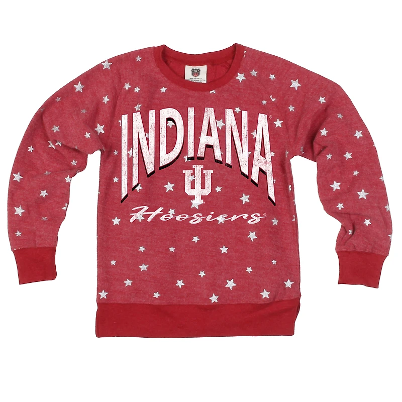 Girls Youth Wes & Willy  Crimson Indiana Hoosiers Shimmer Star Reverse Sweatshirt