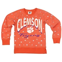 Girls Youth Wes & Willy  Orange Clemson Tigers Shimmer Star Reverse Sweatshirt