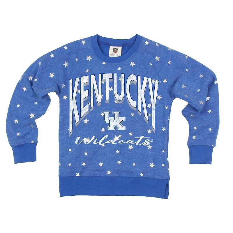 Girls Youth Wes & Willy  Royal Kentucky Wildcats Shimmer Star Reverse Sweatshirt