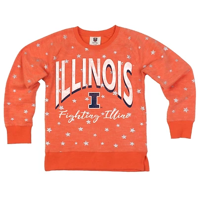 Girls Youth Wes & Willy  Orange Illinois Fighting Illini Shimmer Star Reverse Sweatshirt