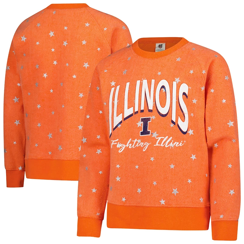 Girls Youth Wes & Willy Orange Illinois Fighting Illini Shimmer Star Reverse Sweatshirt