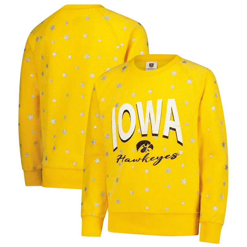 Girls Youth Wes & Willy  Gold Iowa Hawkeyes Shimmer Star Reverse Sweatshirt