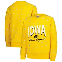 Girls Youth Wes & Willy  Gold Iowa Hawkeyes Shimmer Star Reverse Sweatshirt