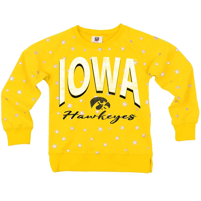 Girls Youth Wes & Willy  Gold Iowa Hawkeyes Shimmer Star Reverse Sweatshirt