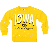 Girls Youth Wes & Willy  Gold Iowa Hawkeyes Shimmer Star Reverse Sweatshirt
