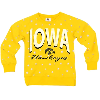 Girls Youth Wes & Willy  Gold Iowa Hawkeyes Shimmer Star Reverse Sweatshirt