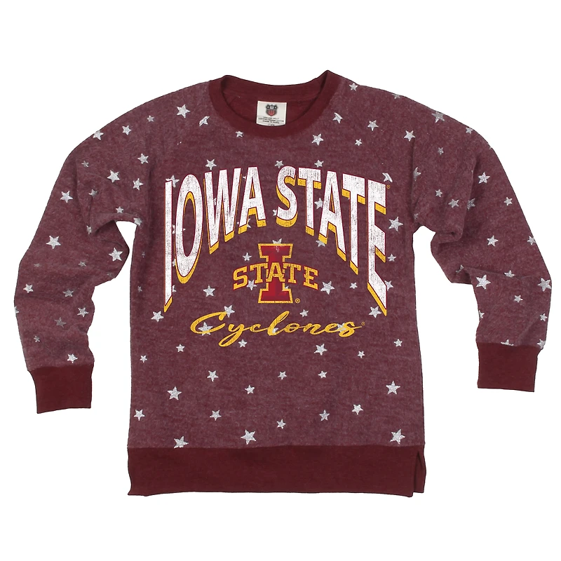 Girls Youth Wes & Willy Cardinal Iowa State Cyclones Shimmer Star Reverse Sweatshirt