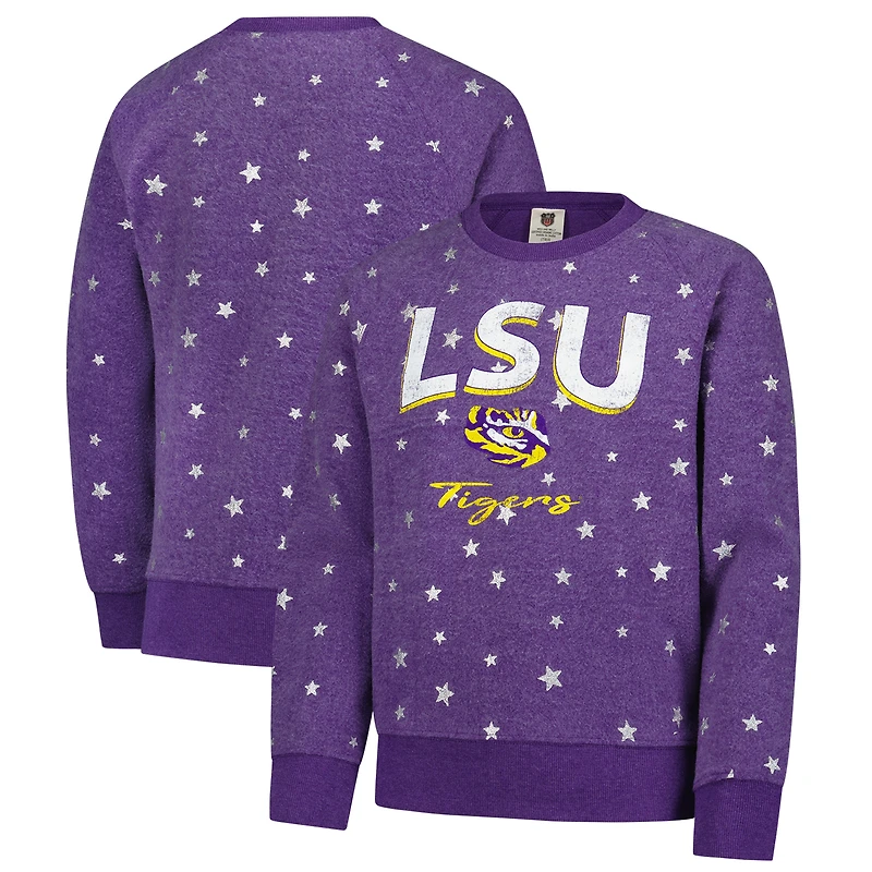 Girls Youth Wes & Willy  Purple LSU Tigers Shimmer Star Reverse Sweatshirt