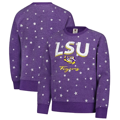 Girls Youth Wes & Willy  Purple LSU Tigers Shimmer Star Reverse Sweatshirt