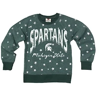 Girls Youth Wes & Willy  Green Michigan State Spartans Shimmer Star Reverse Sweatshirt