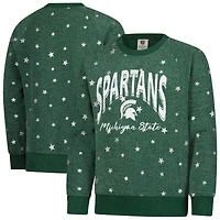 Girls Youth Wes & Willy  Green Michigan State Spartans Shimmer Star Reverse Fleece Pullover Sweatshirt