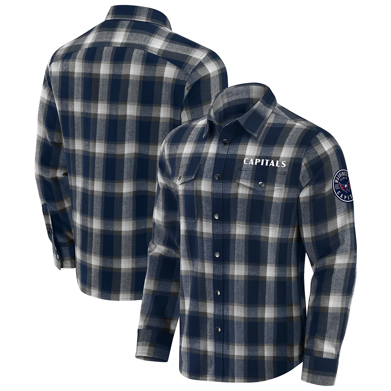 Men's Darius Rucker Collection by Fanatics Navy Washington Capitals Flannel Plaid Full-Snap Shirt