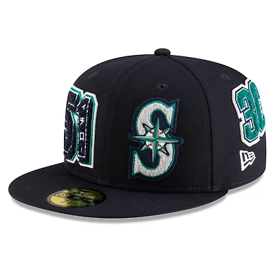 Men's  New Era Ichiro Suzuki Navy Seattle Mariners 2025 Baseball Hall of Fame Patched 59FIFTY Fitted Hat
