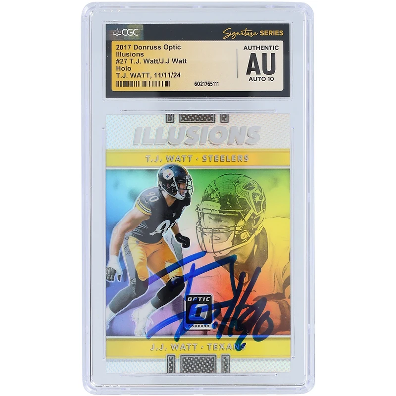 T.J. Watt Pittsburgh Steelers Autographed 2017 Panini Donruss Optic Illusions #27 CGC Fanatics Witnessed Authenticated Auto 10 Rookie Card