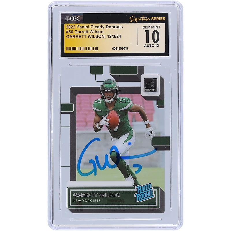 Garrett Wilson New York Jets Autographed 2022 Panini Clearly Donruss #56 CGC Fanatics Witnessed Authenticated 10/10 Rookie Card